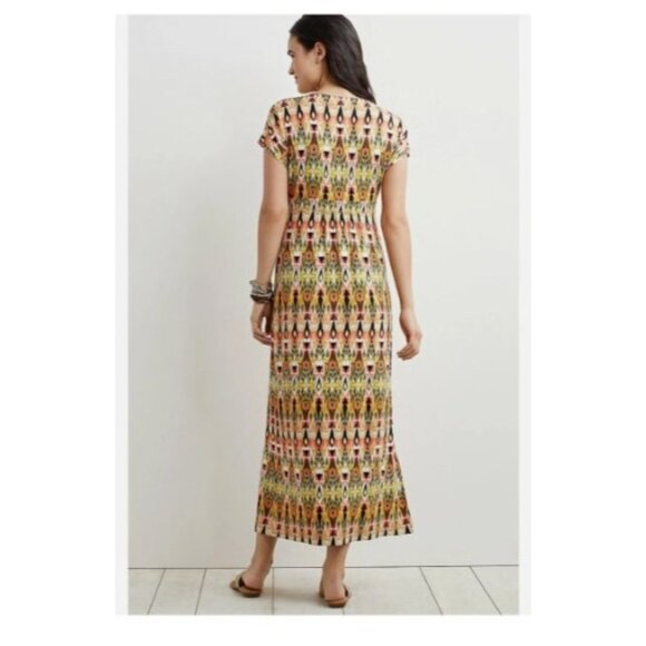J.Jill Womens maxii Dress size medium petite Geometric Print V-Neck Short Sleeve - Picture 6 of 7